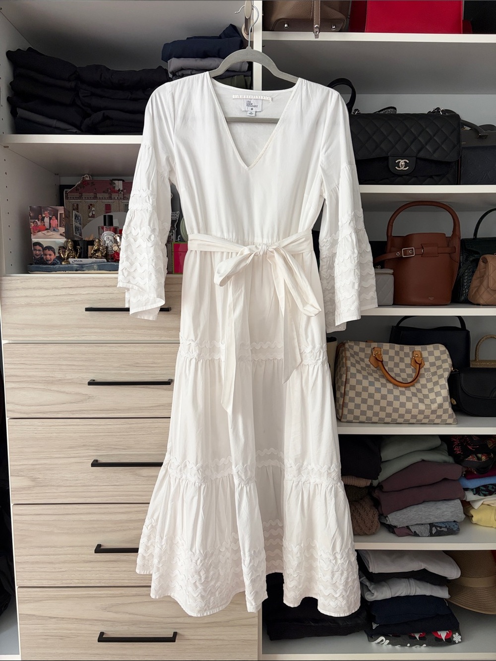 Lisa Marie Fernandez White V-Neck Tie-Waist Maxi Dress